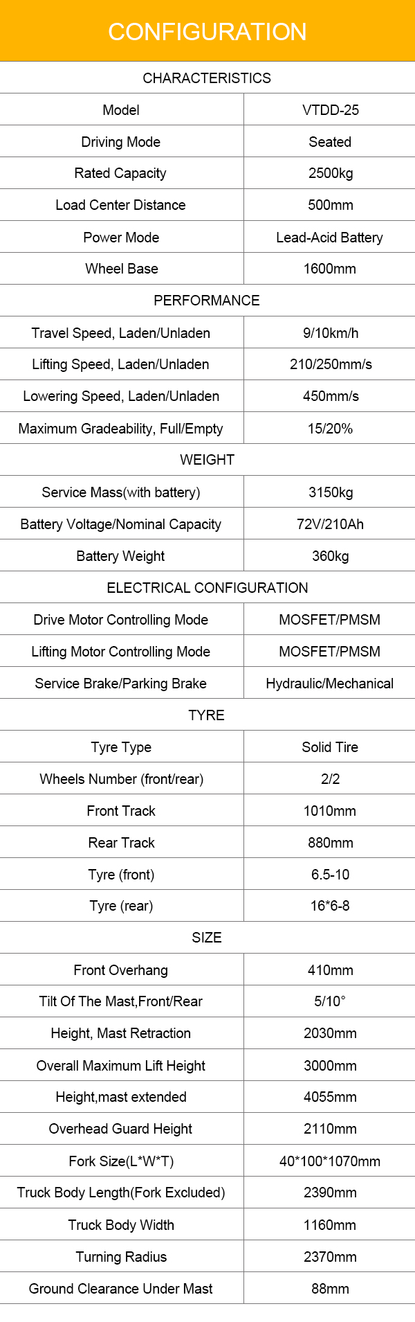 VTDD-25 Electric forklift