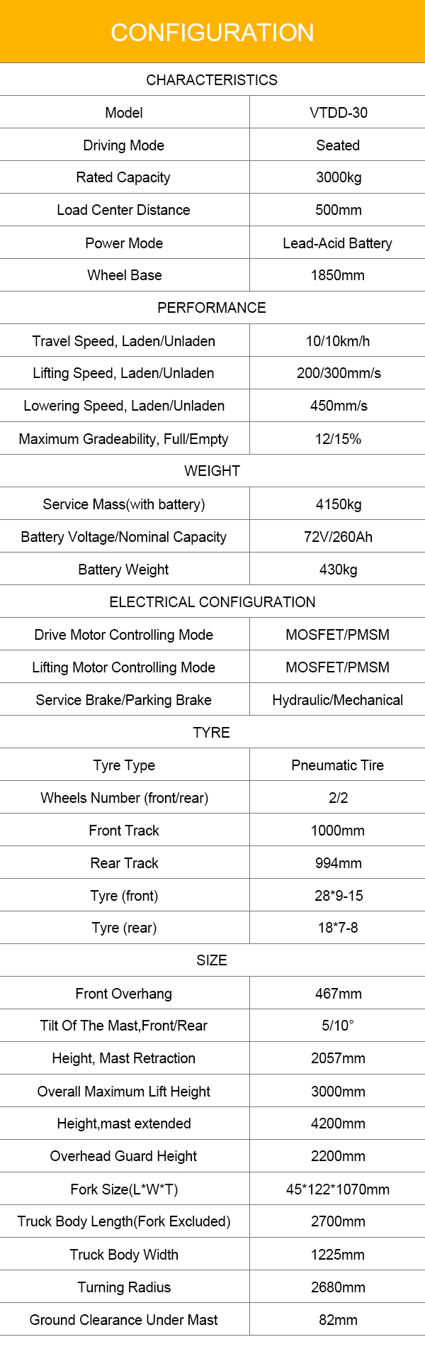 VTDD-30 Electric forklift